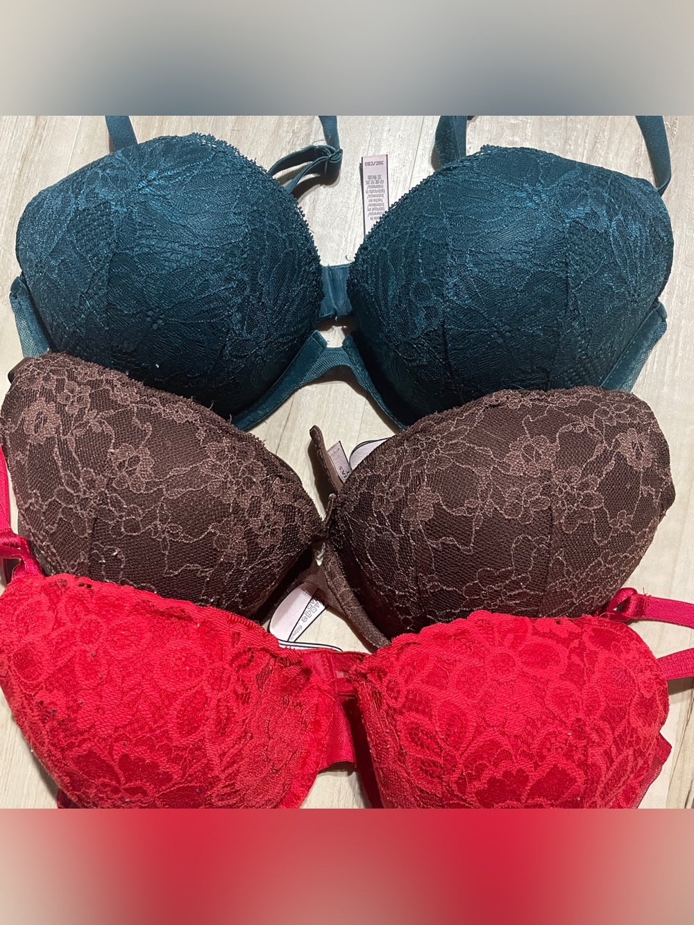 Victoria’s Secret Lace Push-Up Bra set - Teal, Brown, Red, all size 36C - Picture 4 of 14